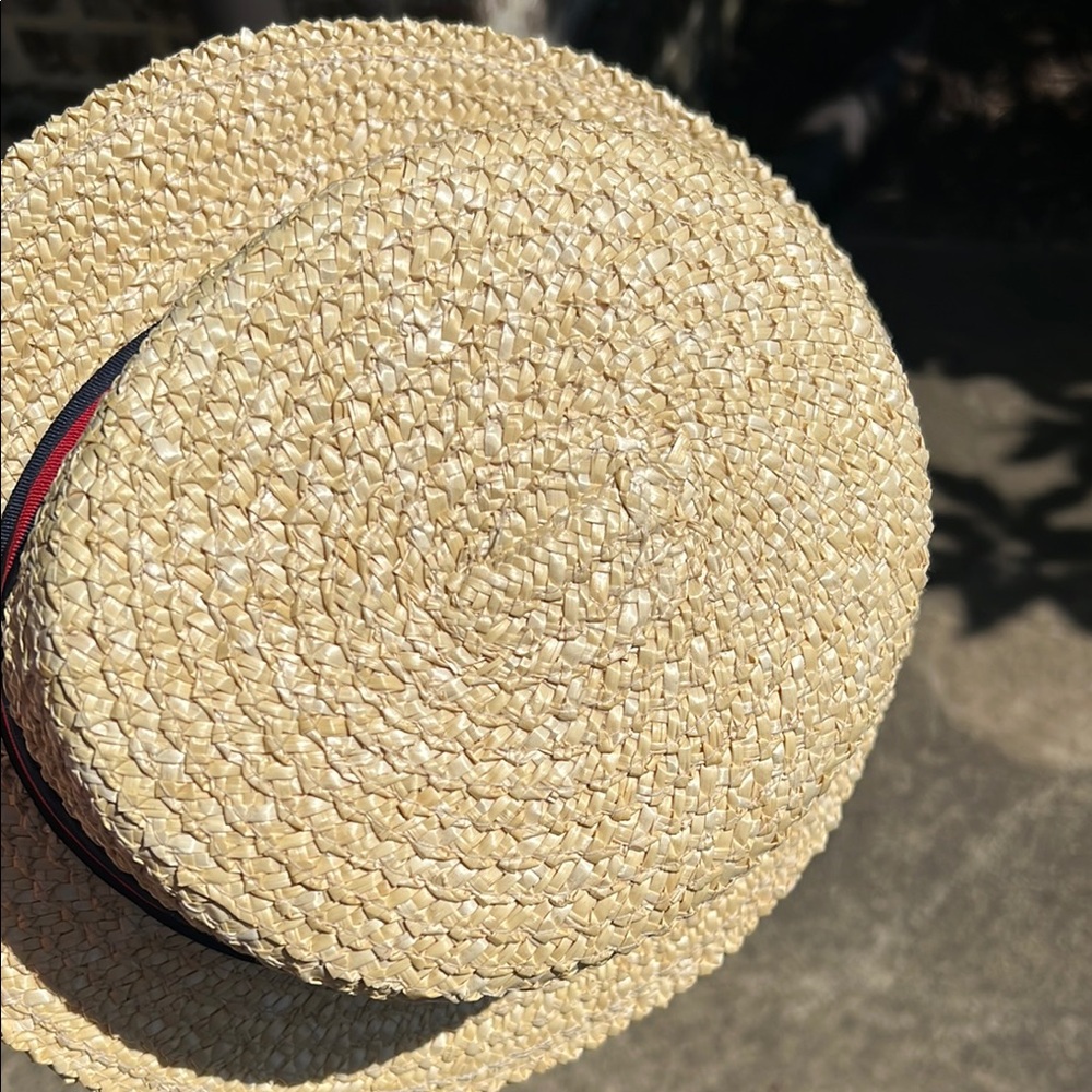 SCALA Straw Boater Hat with Red and Blue Ribbon - Picture 13 of 15
